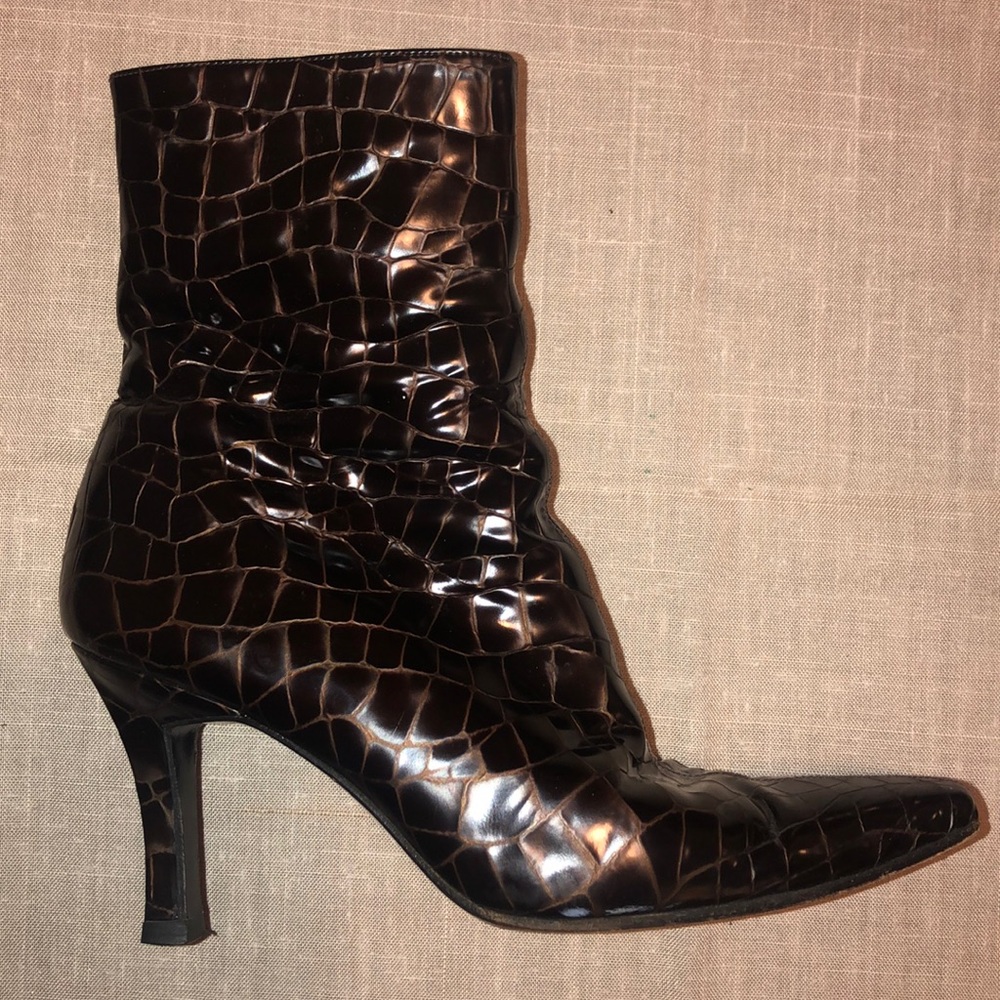 Stuart Weitzman Croco Print Heel Short Boots 7.5 - image 2